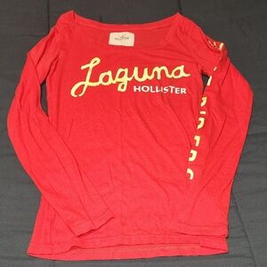 Womens Hollister Laguna Red Long Sleeve Scoop Neck Tee Shirt Size M